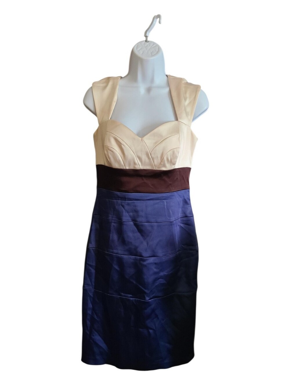 Colorblock Midi Dress in Cream, Brown & Navy